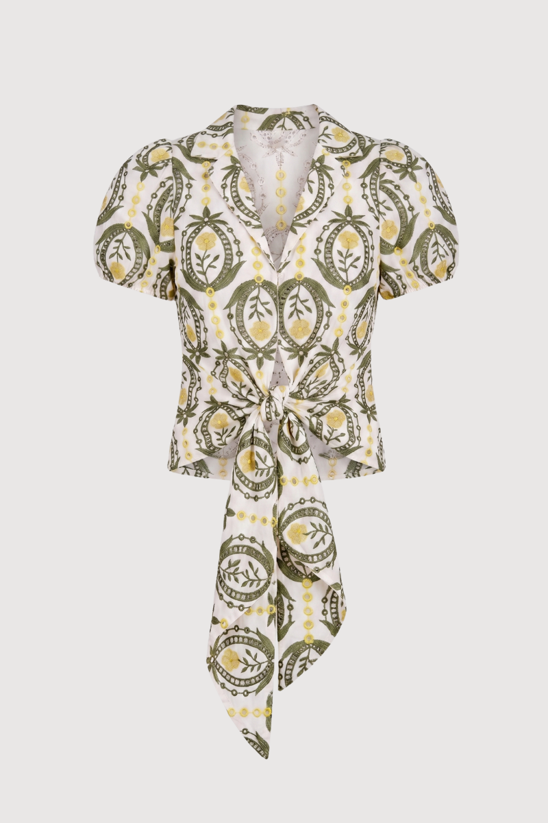 Camisa Pilar Bordada Caqui