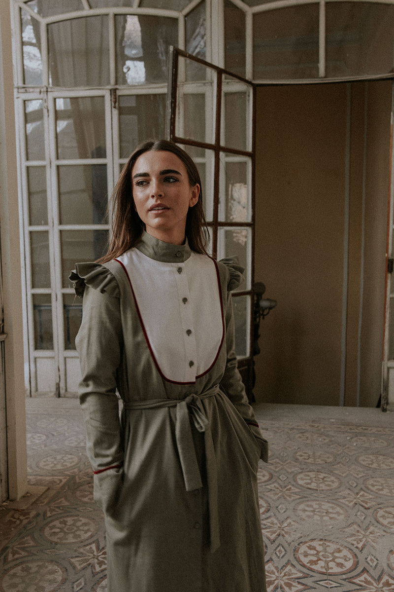 Two-tone green lab coat