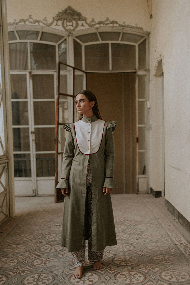 Two-tone green lab coat