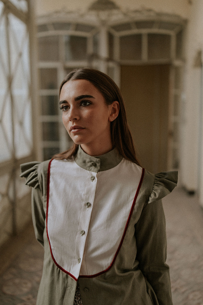 Two-tone green lab coat