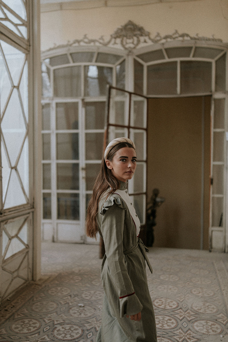 Two-tone green lab coat