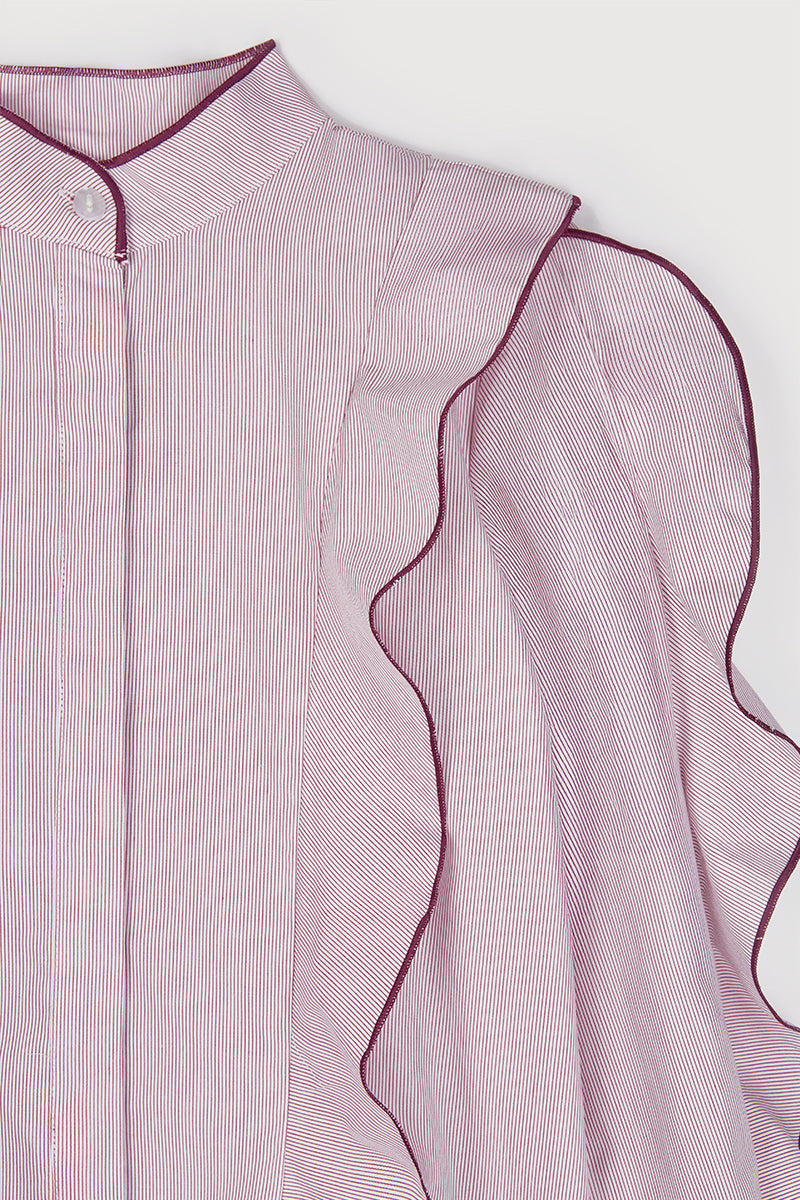 Camisa Volantes Rayas Burdeos