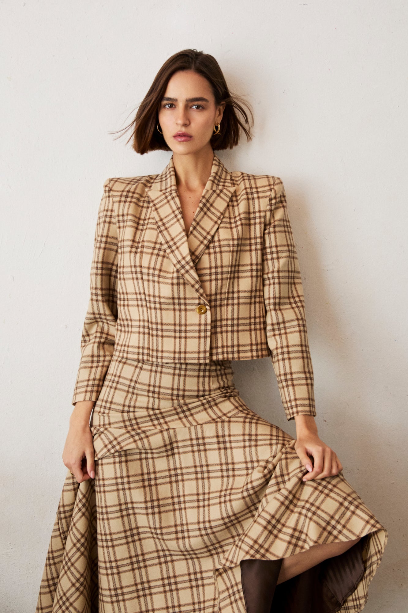 Chaqueta Sara cuadros beige