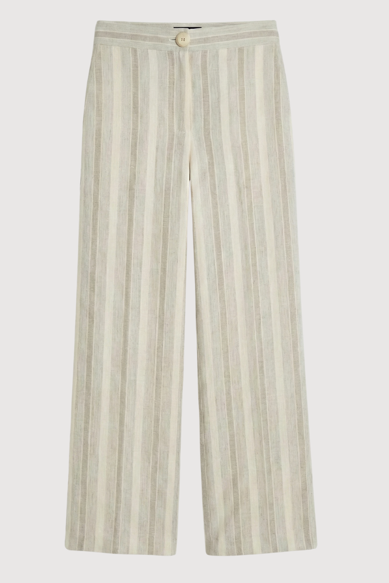 Pantalón de rayas en color crema con talle alto y pernera recta.