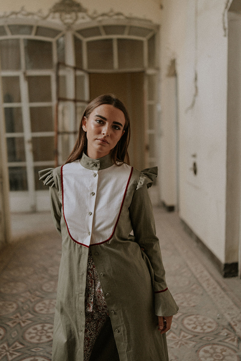 Two-tone green lab coat