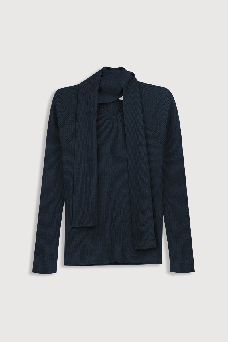 Navy tie-neck jersey