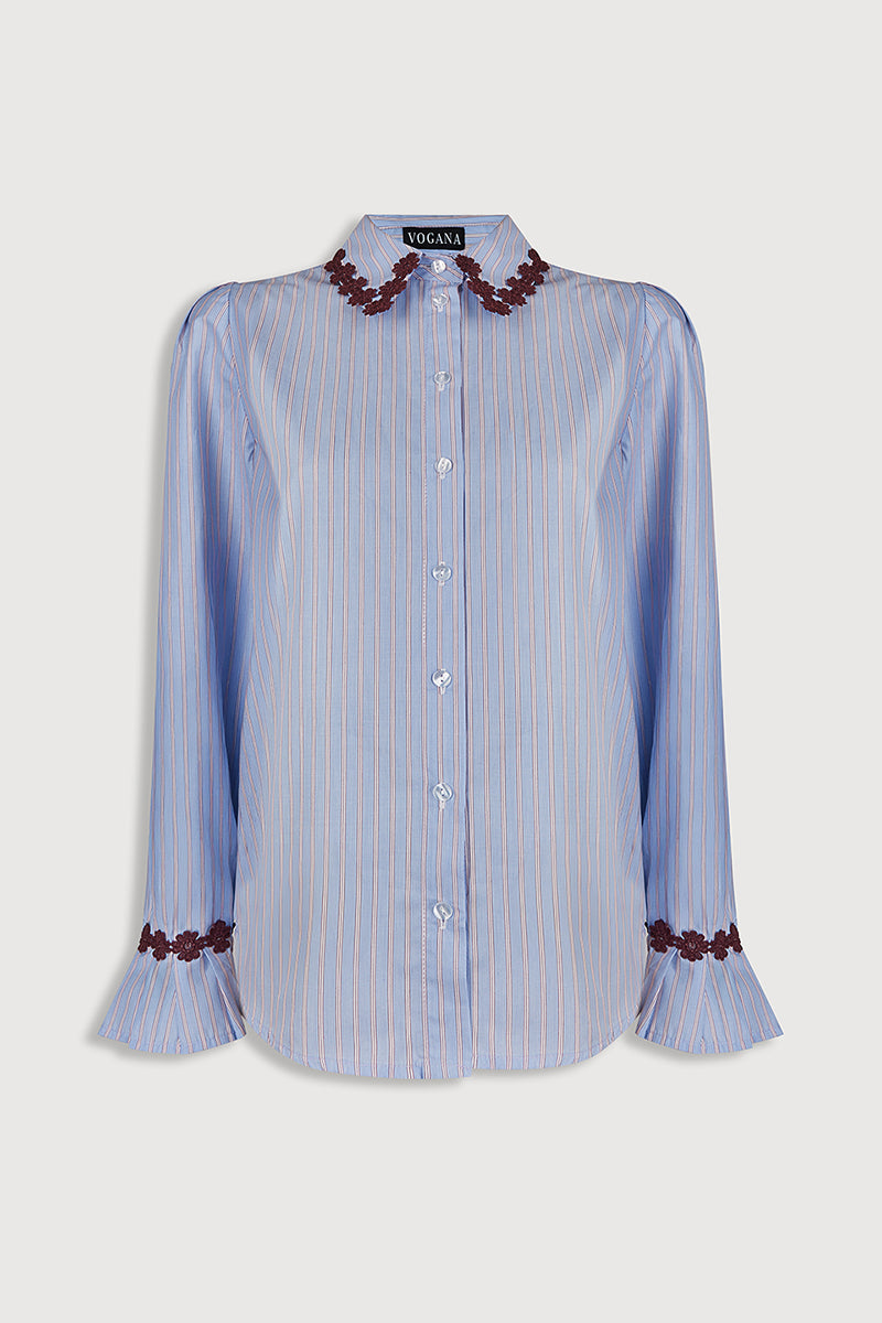 Camisa Rayas con Encaje Flor