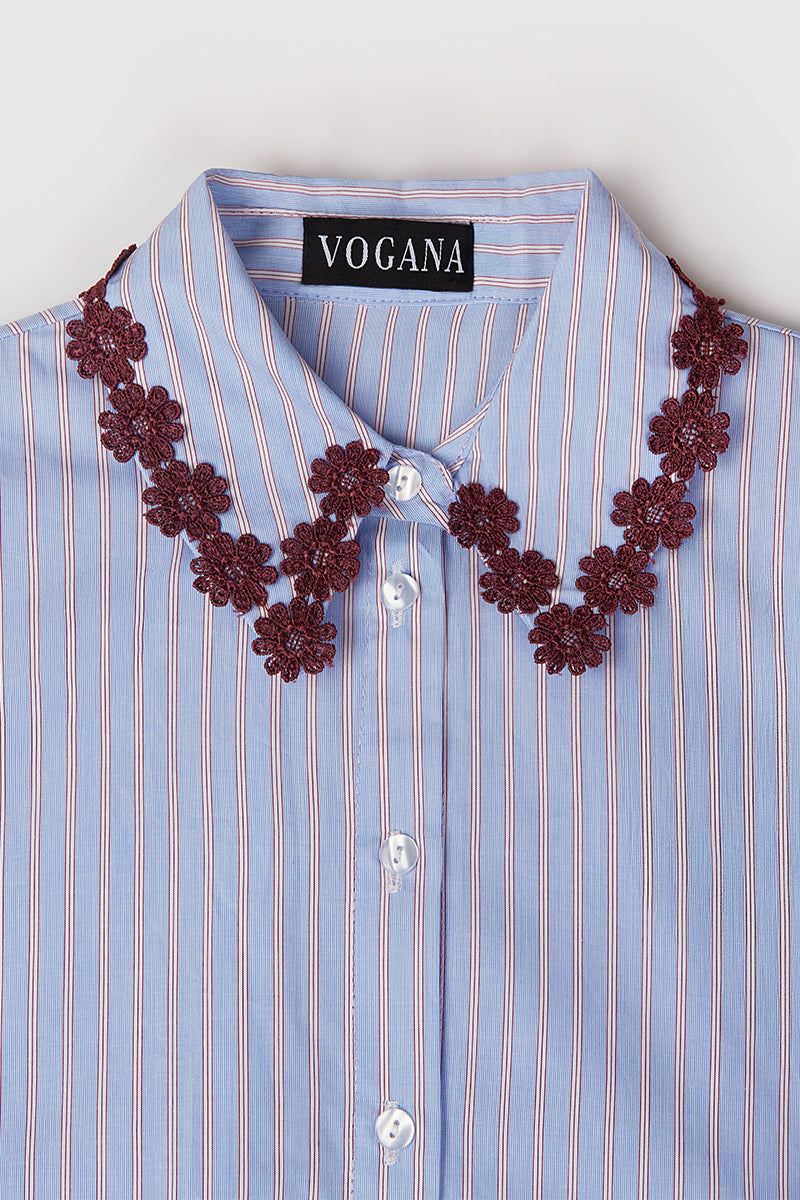 Camisa Rayas con Encaje Flor